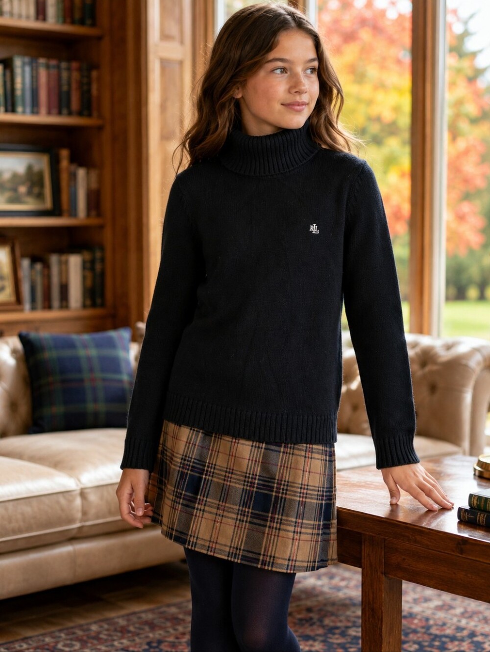Lauren Ralph Lauren Girls L Black Cotton Turtleneck Sweater LRL Logo